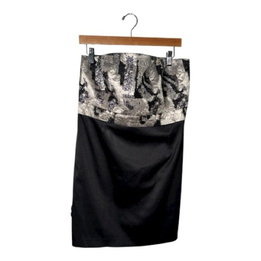New York & Company Black Silver Strapless Dress Metallic Detail Zipper Back 18